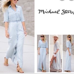Anthropology Michael Stars Washed Denim Maxi Shirt Dress